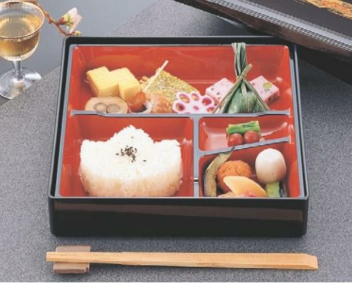 弁当箱 D.X8寸角弁当茶パール扇面(仕切別)