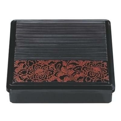 弁当箱 8寸角別仕切千筋弁当朱牡丹(仕切付)