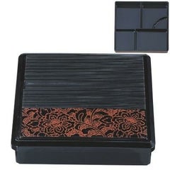 弁当箱 8寸角千筋固定弁当朱牡丹