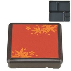 弁当箱  7寸角葵弁当朱パール春秋(固定仕切)  幅205 奥行205 高さ49