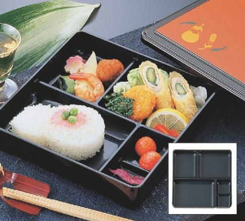 弁当箱 7寸角葵弁当朱パールなす(固定仕切)