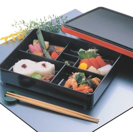 弁当箱 9.5寸長手舞子弁当黒千筋渕朱(固定仕切)