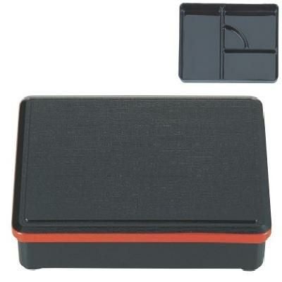 松花堂 8寸長手布目松花堂黒渕朱(仕切固定)