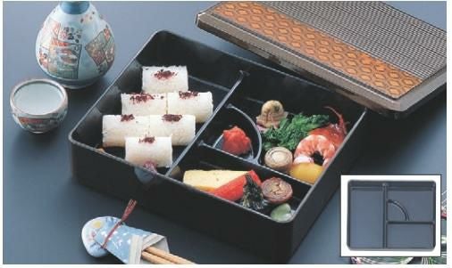 弁当箱 耐熱8寸角千筋固定弁当梨地亀甲