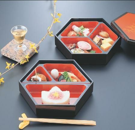 弁当箱 7寸六角弁当朱パール竹林 親