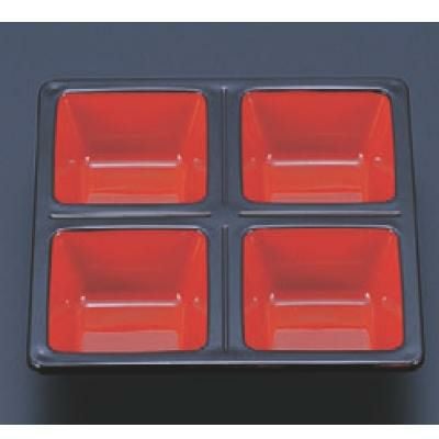 松花堂 D.X四ツ仕切角鉢朱天黒