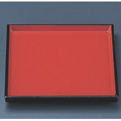 松花堂 正角皿朱渕黒