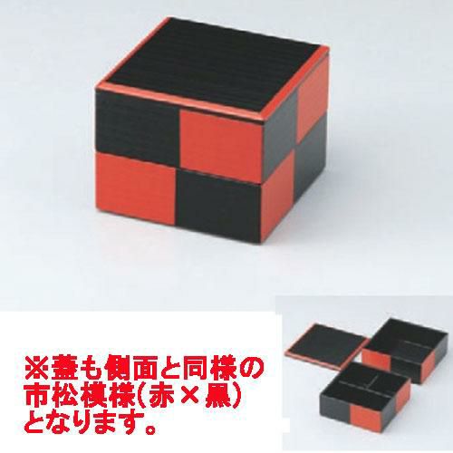 弁当箱 4寸2段黒市松内朱弁当T字仕切付