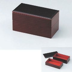 弁当箱 長手カンナ目弁当溜内朱2段