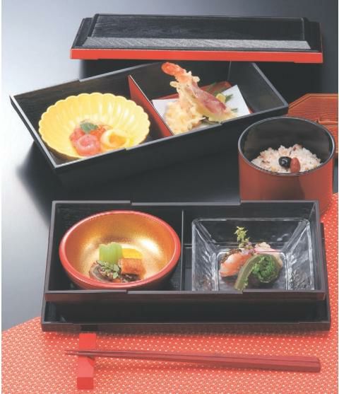 松花堂 超耐熱ハーフ木目松花堂仕切朱天黒1ヶ