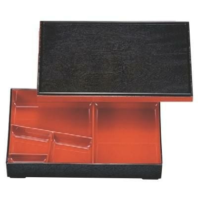 弁当箱 8.5寸長手固定弁当黒ケヤキ木目渕朱オヤ内朱