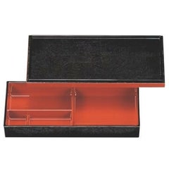 弁当箱  長手京弁当(小)黒ケヤキ木目渕朱オヤ内朱  幅257 奥行120 高さ46