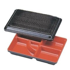 弁当箱 8寸長手富士弁当黒木目内朱(固定仕切)