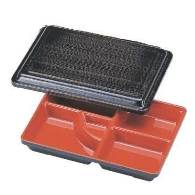 弁当箱 8寸長手富士弁当黒木目内朱(固定仕切)