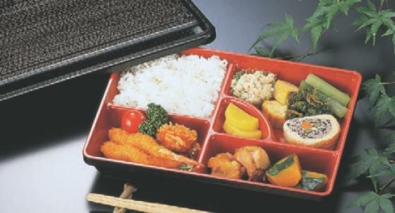 弁当箱 8寸長手富士弁当黒木目内朱(固定仕切)