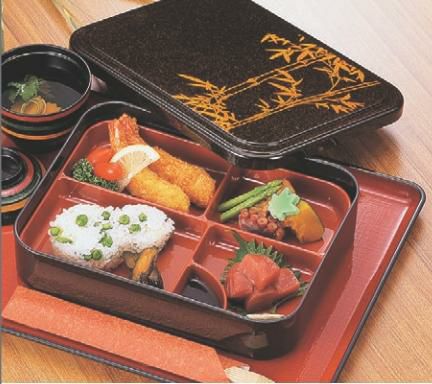 弁当箱 尺0寸長手隅丸弁当パール竹(朱仕切付)