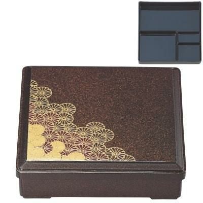 弁当箱 7寸トンカツ弁当梨地二色菊(固定仕切)