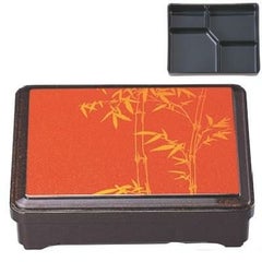 弁当箱 新7寸長手固定弁当朱パール竹