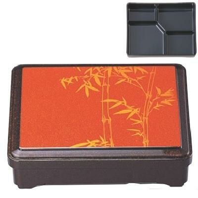 弁当箱 新7寸長手固定弁当朱パール竹