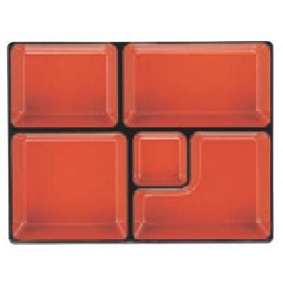 F-2-38 耐熱9寸ヘギ目松花堂用D.X仕切朱天黒 クリ-ン塗