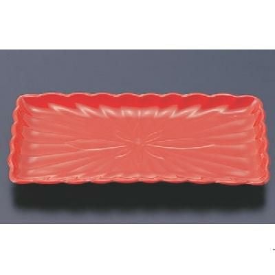 松花堂 菊型長角皿黒内朱