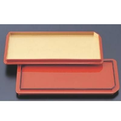 松花堂 7.5寸長角両面皿金渕朱/朱天黒