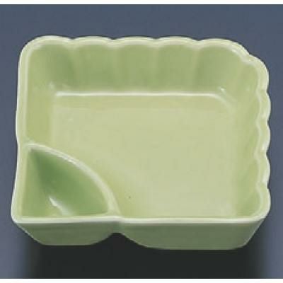 松花堂 タレ付角鉢ヒワグリーン