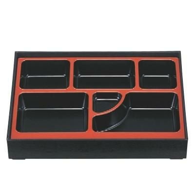 松花堂 尺2寸松花堂用箸置付D.X仕切黒天朱