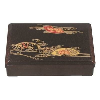 弁当箱 尺1寸長手三里弁当茶パール扇面(仕切付)