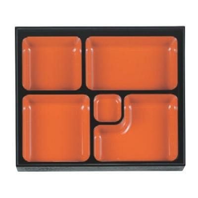 松花堂 尺1寸長手木目松花堂用5ツ仕切朱天黒