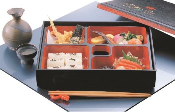 松花堂 尺1寸長手木目松花堂用5ツ仕切朱天黒