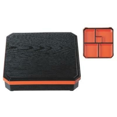 松花堂 尺0寸角隅切松花堂黒木目渕朱(朱天黒仕切付)