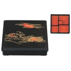 弁当箱 D.X尺0寸角三里弁当茶パール扇面(仕切付)