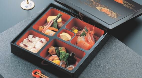 弁当箱 D.X尺0寸角三里弁当茶パール扇面(仕切付)