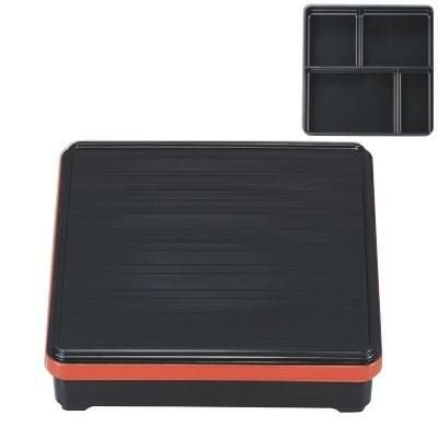 弁当箱  7寸角舞子弁当黒千筋渕朱(固定仕切)  幅210 奥行210 高さ57