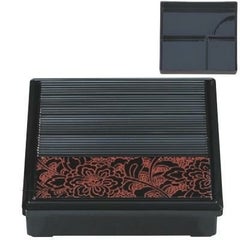 弁当箱 7寸角千筋弁当朱牡丹(固定仕切)