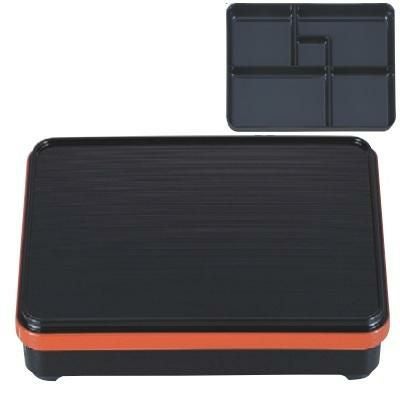 弁当箱 8.5寸長手舞子弁当黒千筋渕朱(固定仕切)