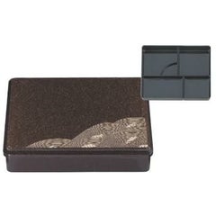 弁当箱 9寸長手固定弁当茶パール波(固定仕切)