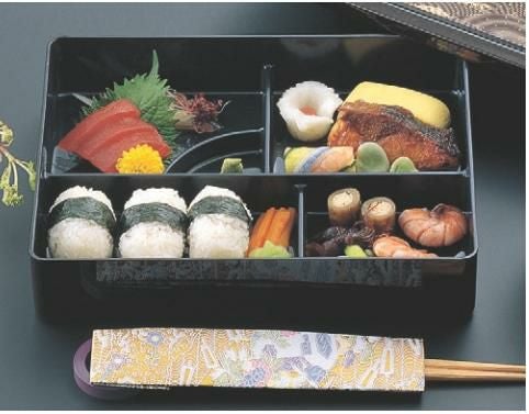 弁当箱 9寸長手固定弁当茶パール波(固定仕切)