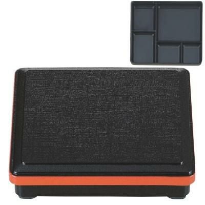 松花堂  7寸長手布目松花堂黒渕朱(固定仕切)  幅204 奥行180 高さ54