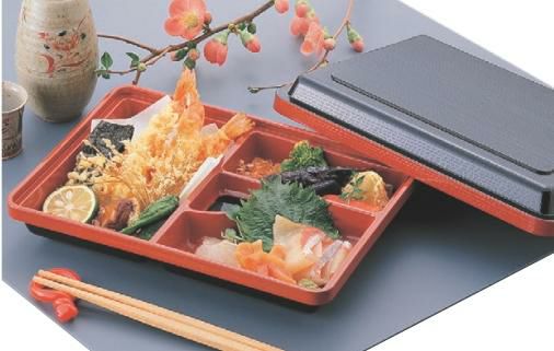 弁当箱 行楽弁当黒新木目渕朱内朱