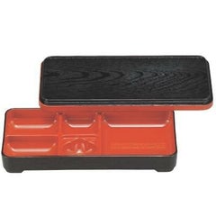 弁当箱 9寸長手副食弁当黒木目内朱