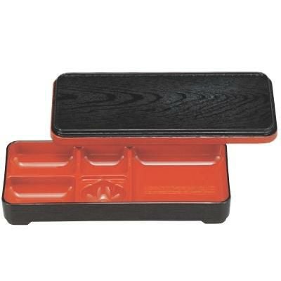 弁当箱 9寸長手副食弁当黒木目内朱