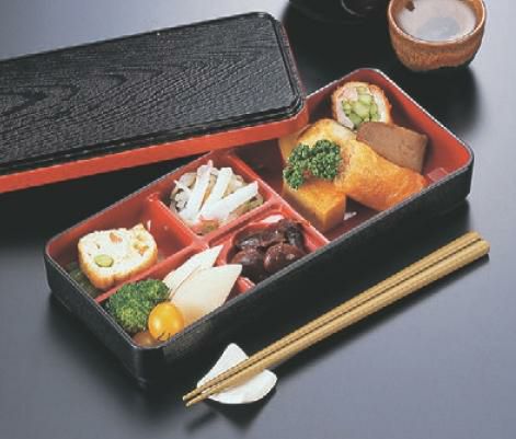 弁当箱 9寸長手副食弁当黒木目内朱