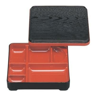 弁当箱  6.5寸角副食弁当黒木目内朱  幅198 奥行198 高さ46  プロ用