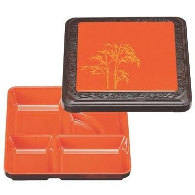 弁当箱 8寸角渕木目弁当パール竹林オヤ内朱