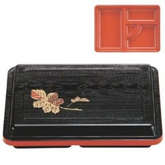 弁当箱 耐熱行楽弁当黒新木目一枚菊内朱 SH塗 仕切面クリ-ン塗
