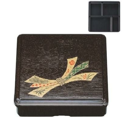 弁当箱 7寸角固定木目弁当茶パールのし(固定仕切)