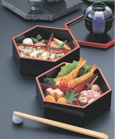 松花堂 7寸六角松花堂用Y仕切朱天黒