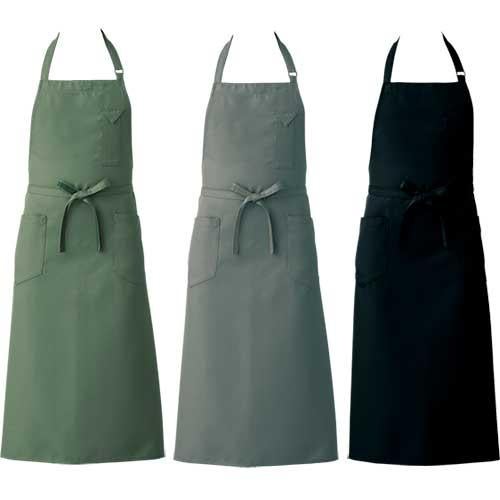 胸当てエプロン F カーキ ライトグレー 黒